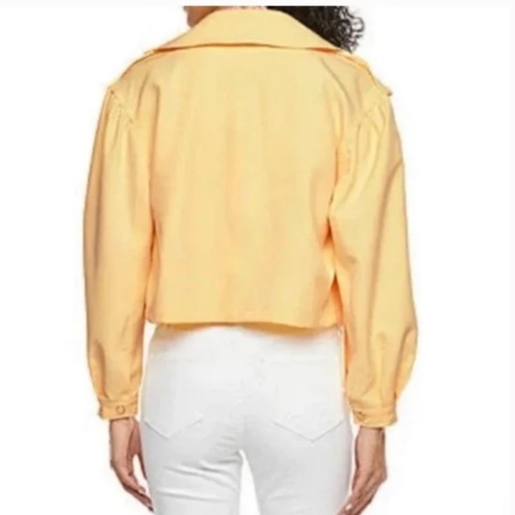 RYEGRASS Lightweight Twill Yellow Cropped Moto Jacket Size Large - Picture 12 of 12